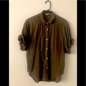 Splendid short sleeve khaki green button down